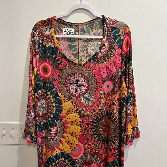 Swim Coverup Multicolor Trapeze & Swing Dress Lantern Scoop Neck Pullover Flare - Picture 10 of 13